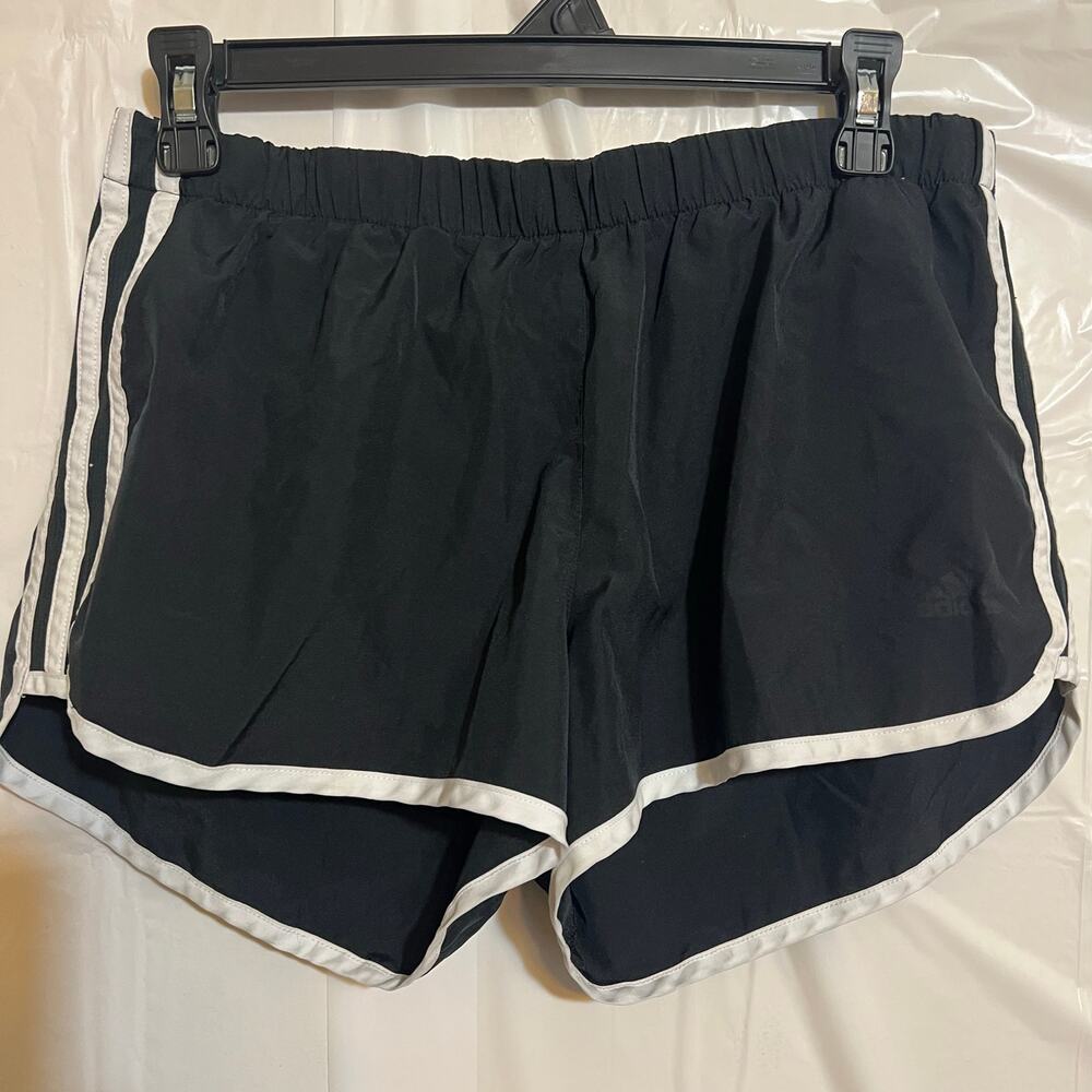 Adidas Running Shorts Medium Black White Striped Built In Liner